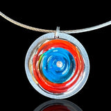 Turquoise Blue Orange Red Glass and Silver Stainless Steel Necklace