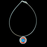 Turquoise Blue Orange Red Glass and Silver Stainless Steel Necklace