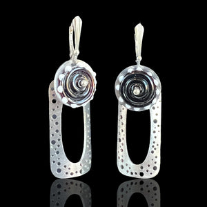 Bold Rectangular Polka Dot Black White Glass Stainless Steel/Sterling Earrings