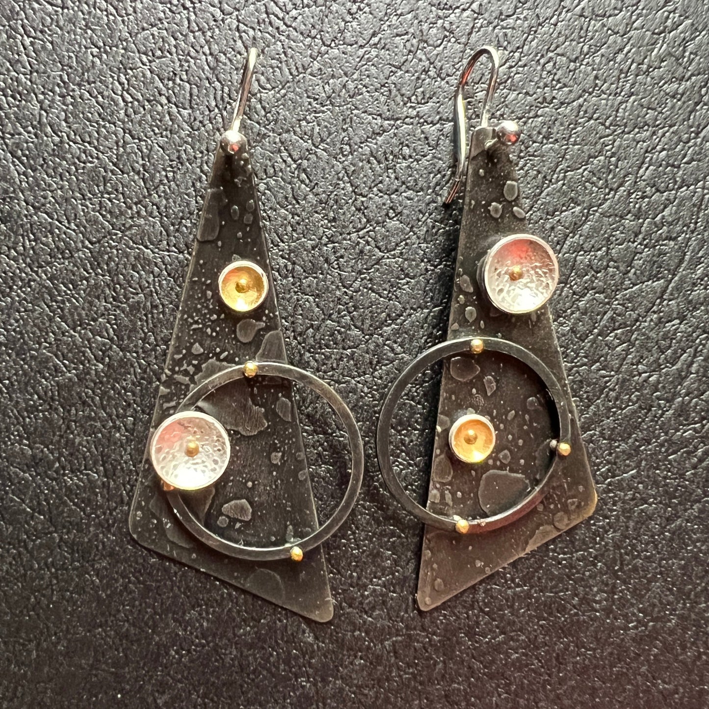 "Elliptical Orbits"....contemporary steel, 24K gold and sterling dangles