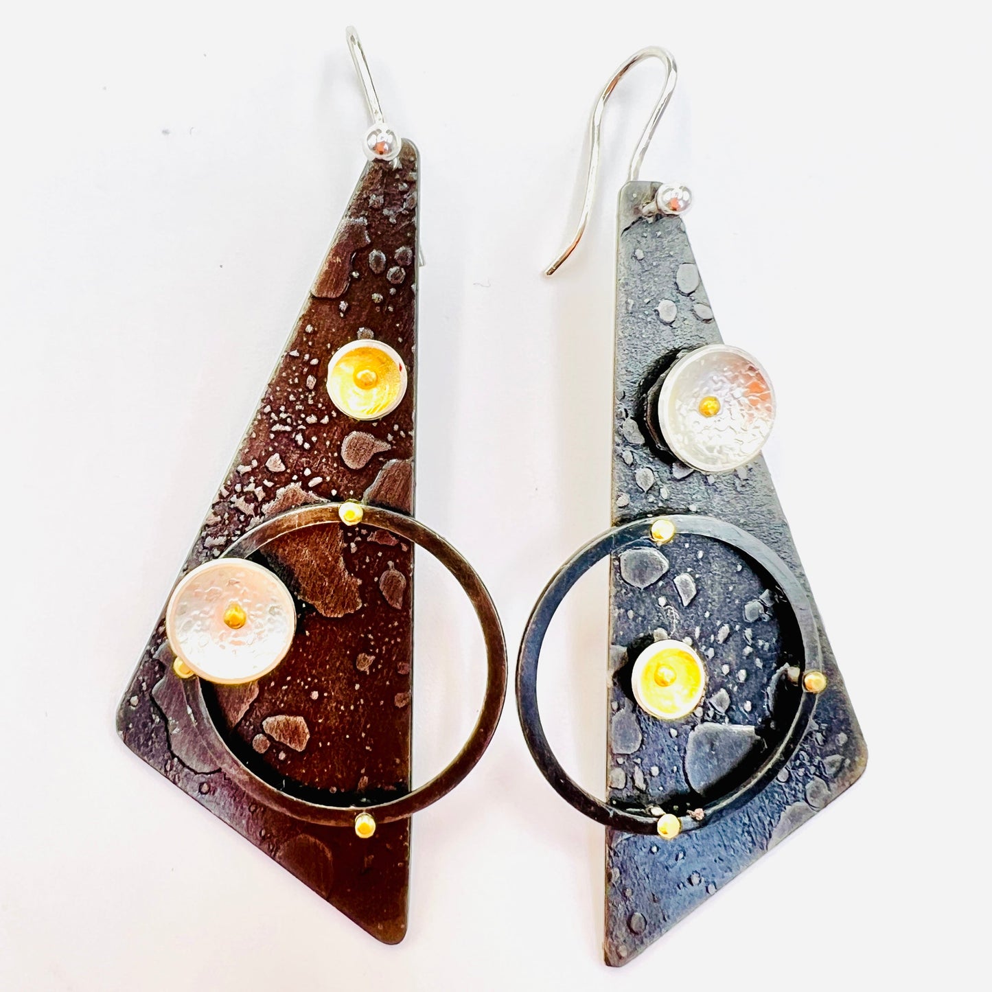 "Elliptical Orbits"....contemporary steel, 24K gold and sterling dangles