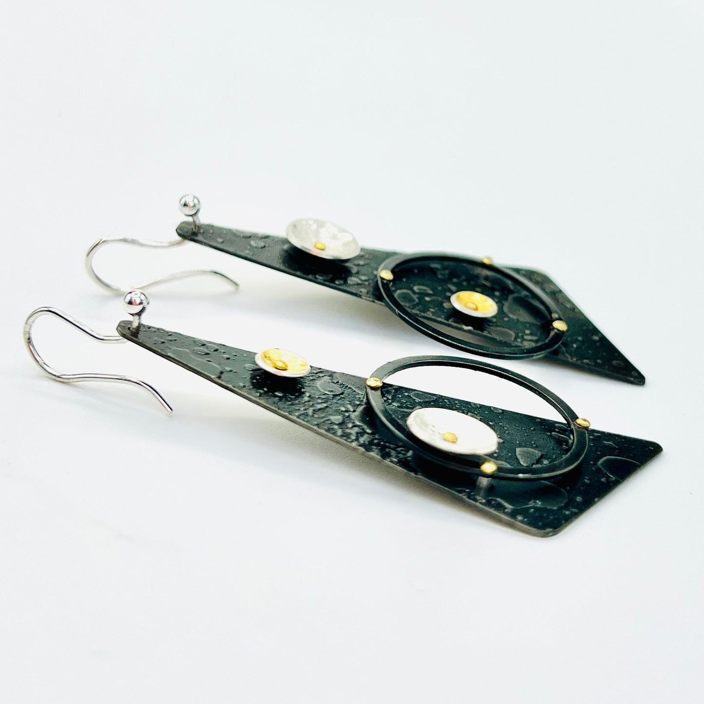 "Elliptical Orbits"....contemporary steel, 24K gold and sterling dangles