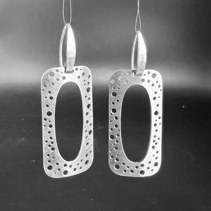 Contemporary open rectangle stainless steel, sterling post dangles