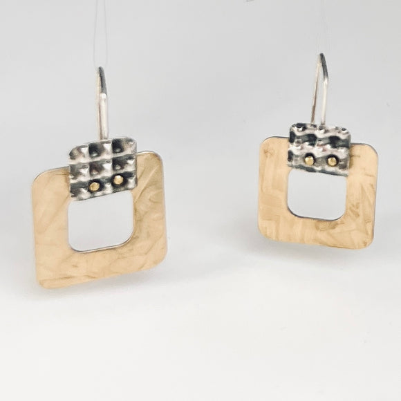 Contemporary brass and sterling silver earrings