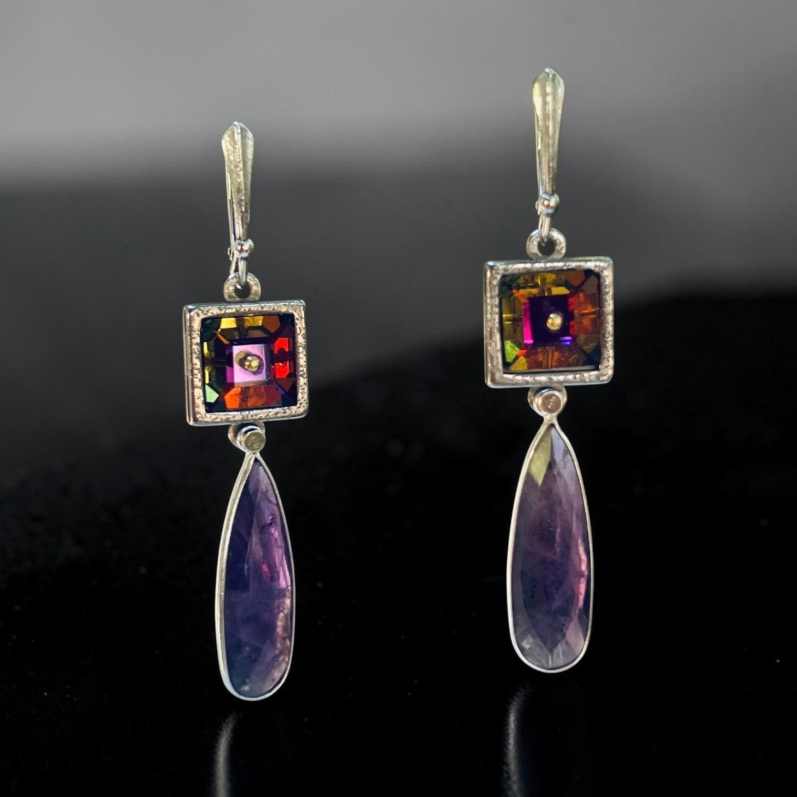 Violet Prism – Swarovski Crystal & Amethyst Dangle Earrings