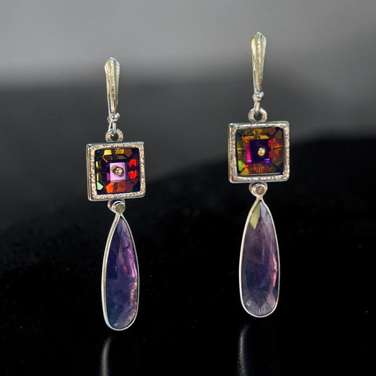 Violet Prism – Swarovski Crystal & Amethyst Dangle Earrings