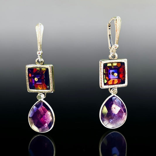 Violet Reflection – Swarovski Crystal & Amethyst Dangle Earrings