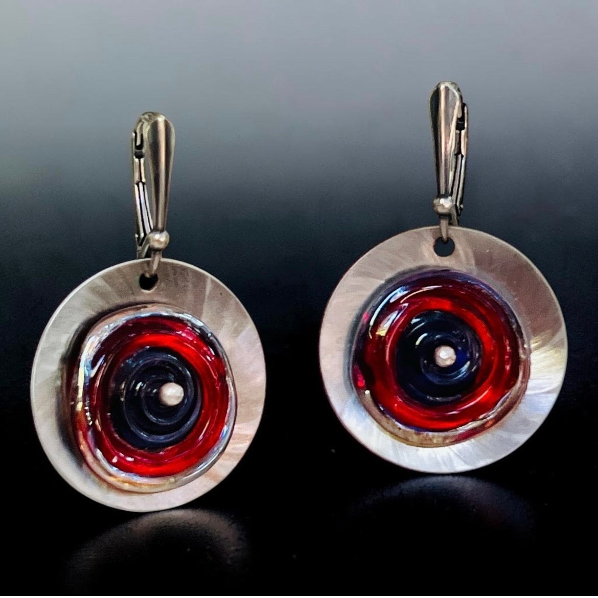 Crimson Orbit Lampwork Earrings