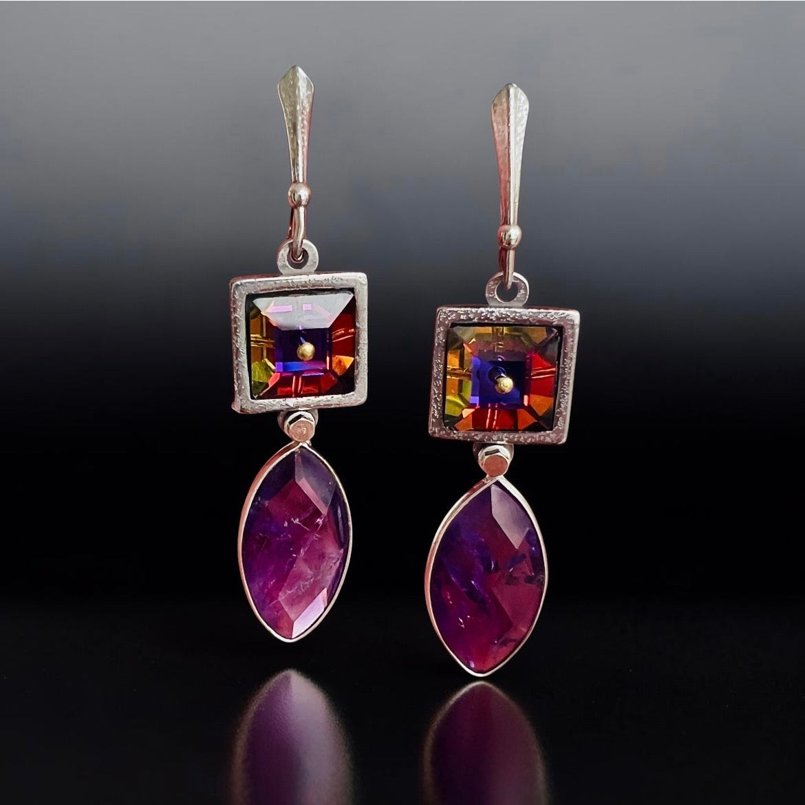 Amethyst Radiance – Swarovski Crystal & Amethyst Dangle Earrings