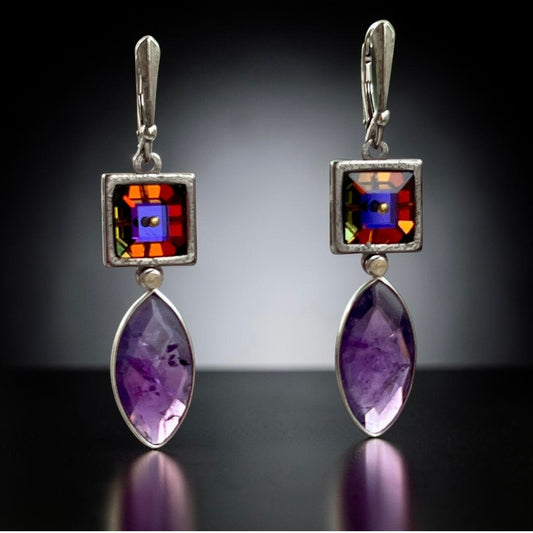 Amethyst Radiance – Swarovski Crystal & Amethyst Dangle Earrings