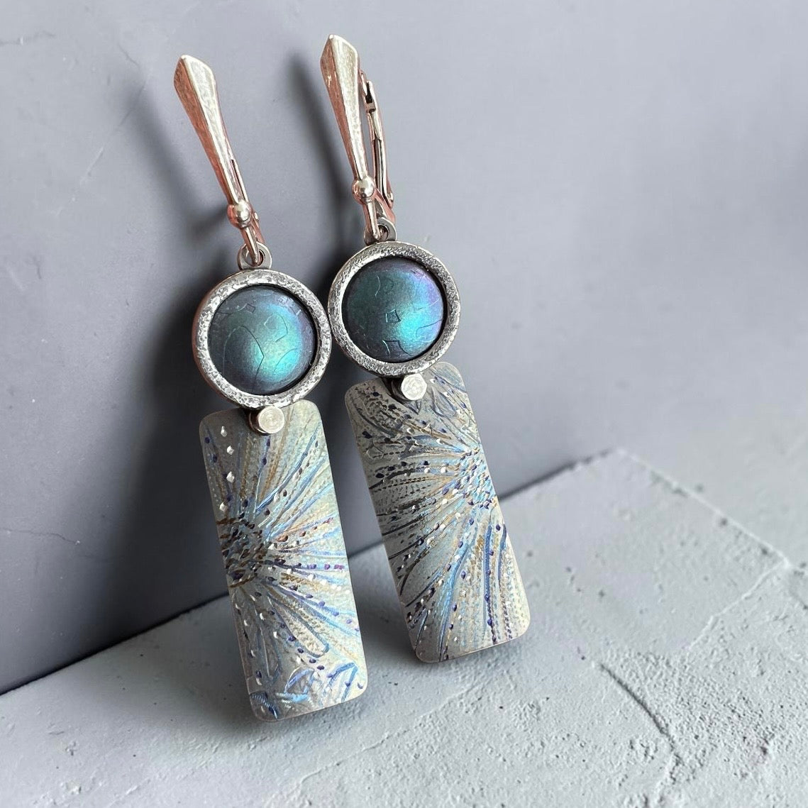 Radiant Current – Domed Titanium Geometric Dangle Earrings
