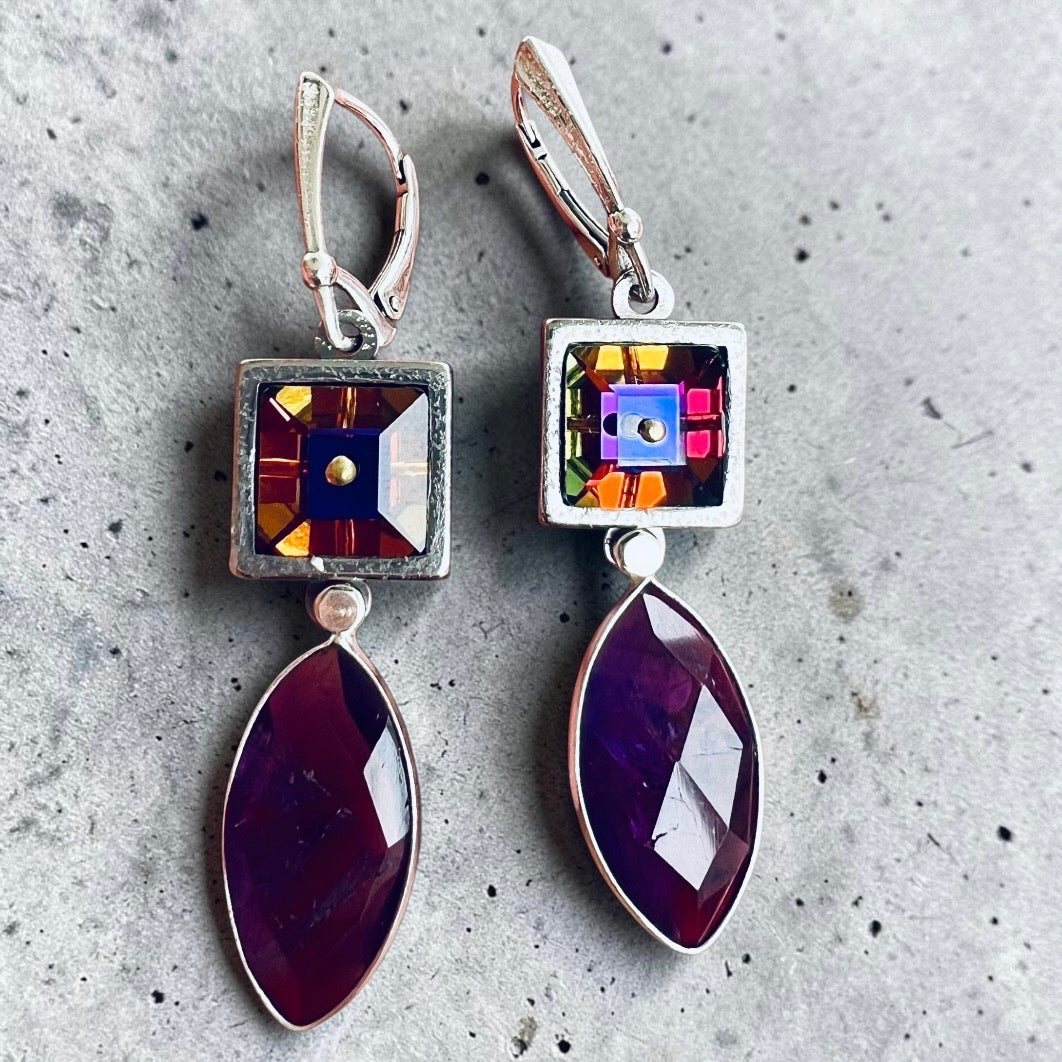 Amethyst Radiance – Swarovski Crystal & Amethyst Dangle Earrings