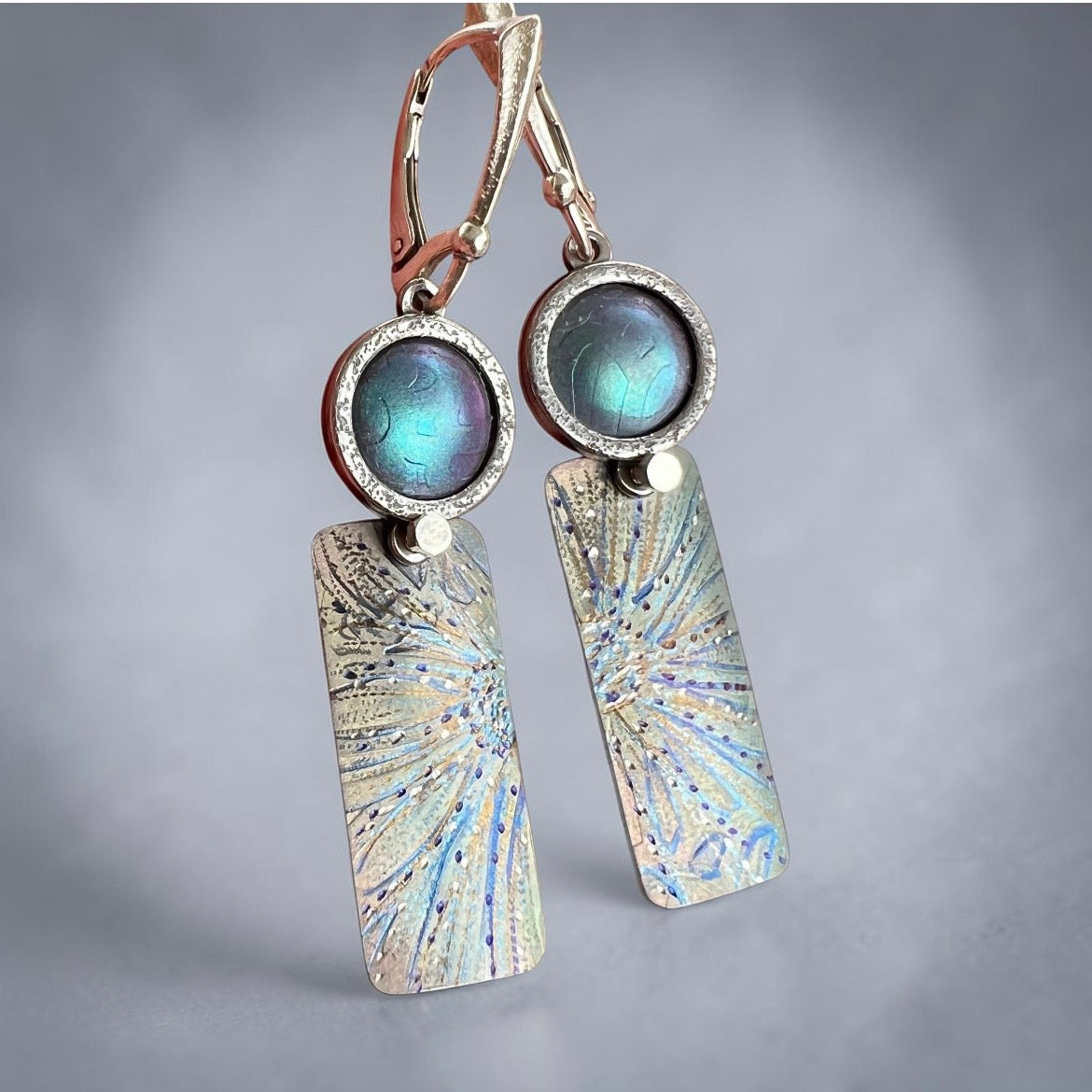 Radiant Current – Domed Titanium Geometric Dangle Earrings