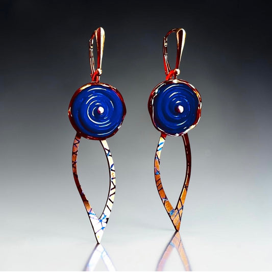 Art to Wear Handmade Cobalt Blue Lampwork Glass Flower Dangle Earrings