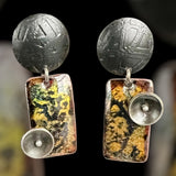 "Bold in Gold and Black 3"...Steel and Enamel dangle earrings