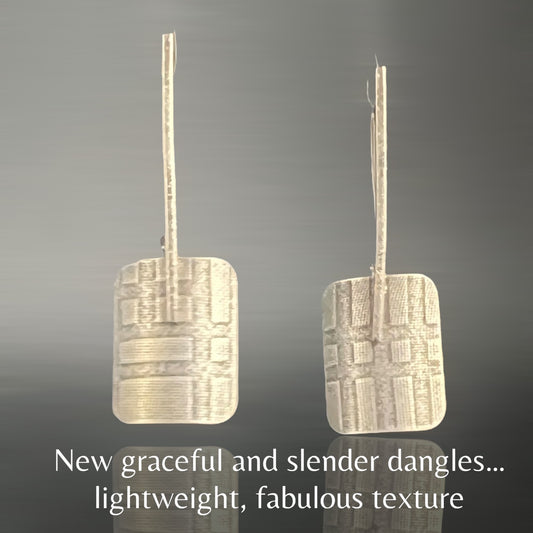 Sterling Silver Rectangular Shape Street Map Texture Dangles