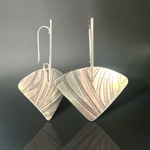 Art deco long triangular textured dangles sterling silver