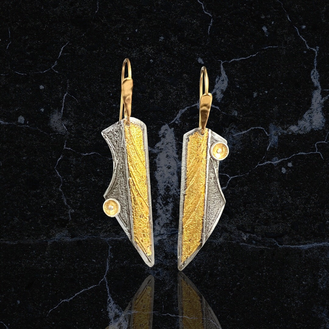 "Parallel Universe"....contemporary steel and 24K gold dangle earrings