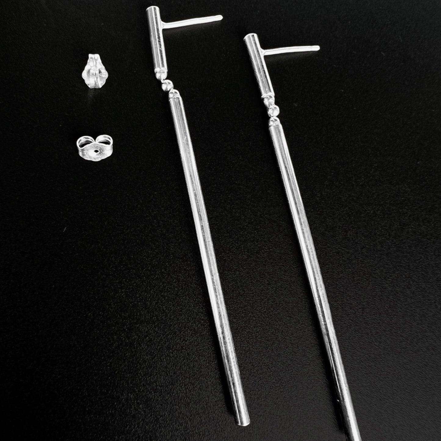 Minimalist, long and elegant sterling silver tube post dangles