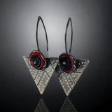 Art deco vibe triangle dangles red, black lamp work glass