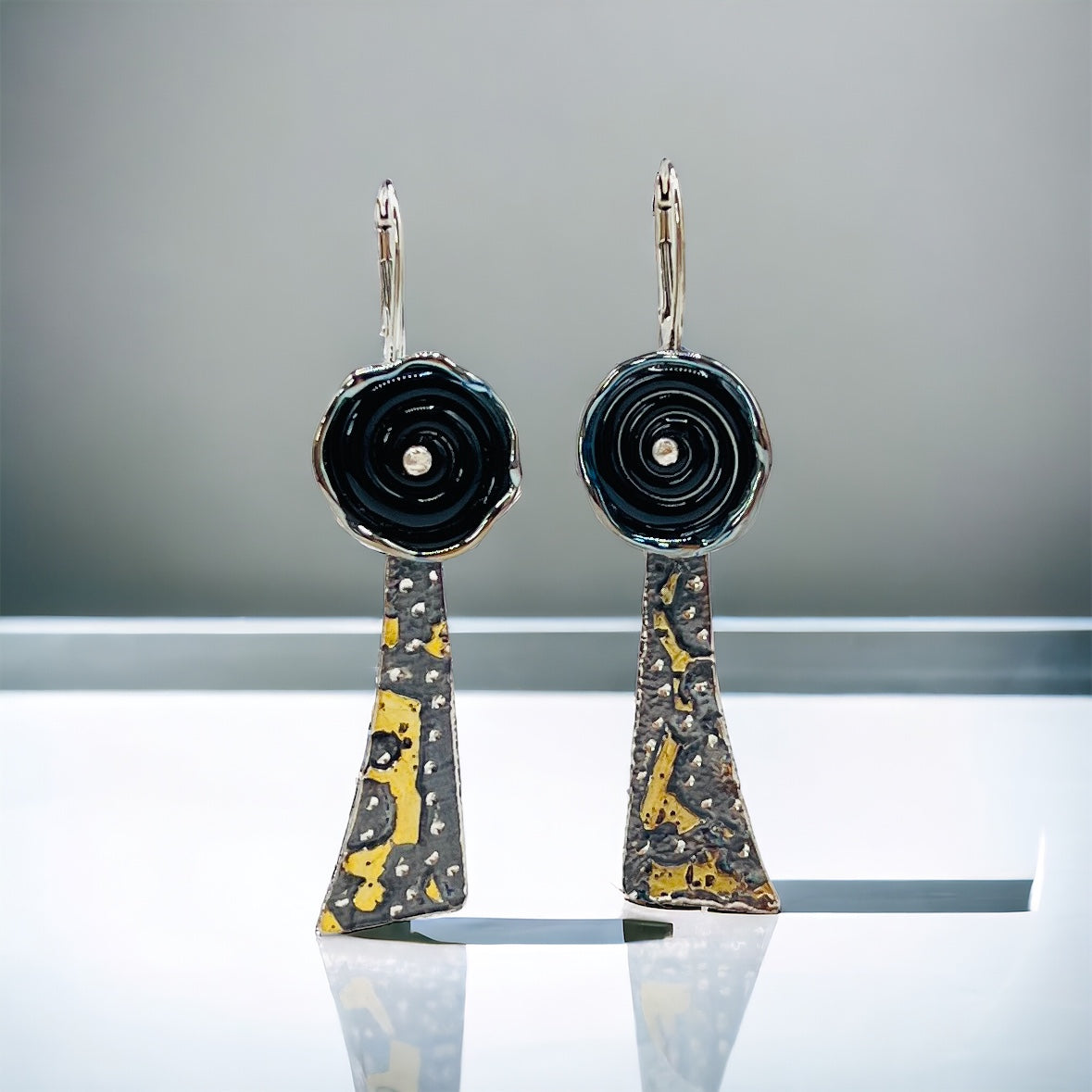 Celestial Dangles 24K Gold, Sterling Silver, Black Lamp work Glass