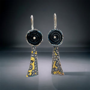 Celestial Dangles 24K Gold, Sterling Silver, Black Lamp work Glass