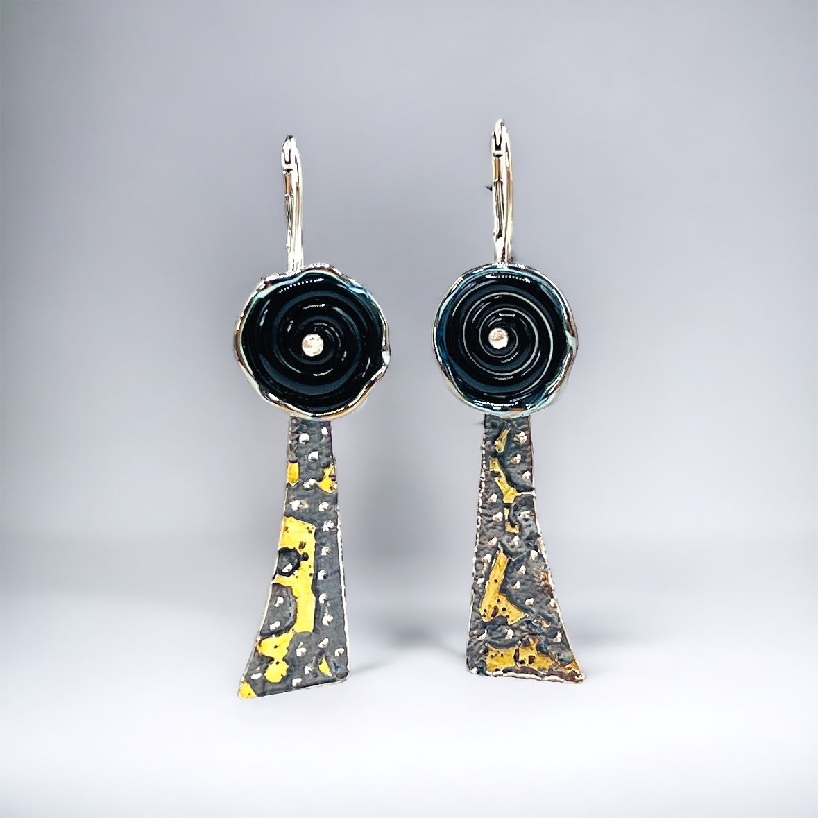 Celestial Dangles 24K Gold, Sterling Silver, Black Lamp work Glass