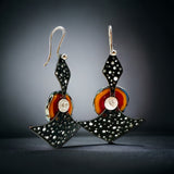 Dark starry night steel dangles black, red, orange