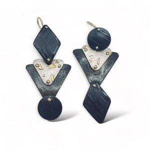 Geometric shape dangle earrings in steel, sterling and 24K gold