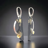 "Golden Asteroid 2"....steel, sterling, 22K and 24K gold dangle earrings