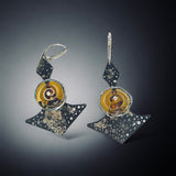 Dark starry night steel dangles black, 22K gold, amber glass