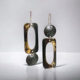 Modern steel and 22K gold asymmetrical geometric dangle earrings #3