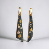 "Polka Dots" Bold black steel, fine silver and 24K gold long dangle earrings 1