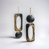 Modern steel and 22K gold asymmetrical geometric dangle earrings #1