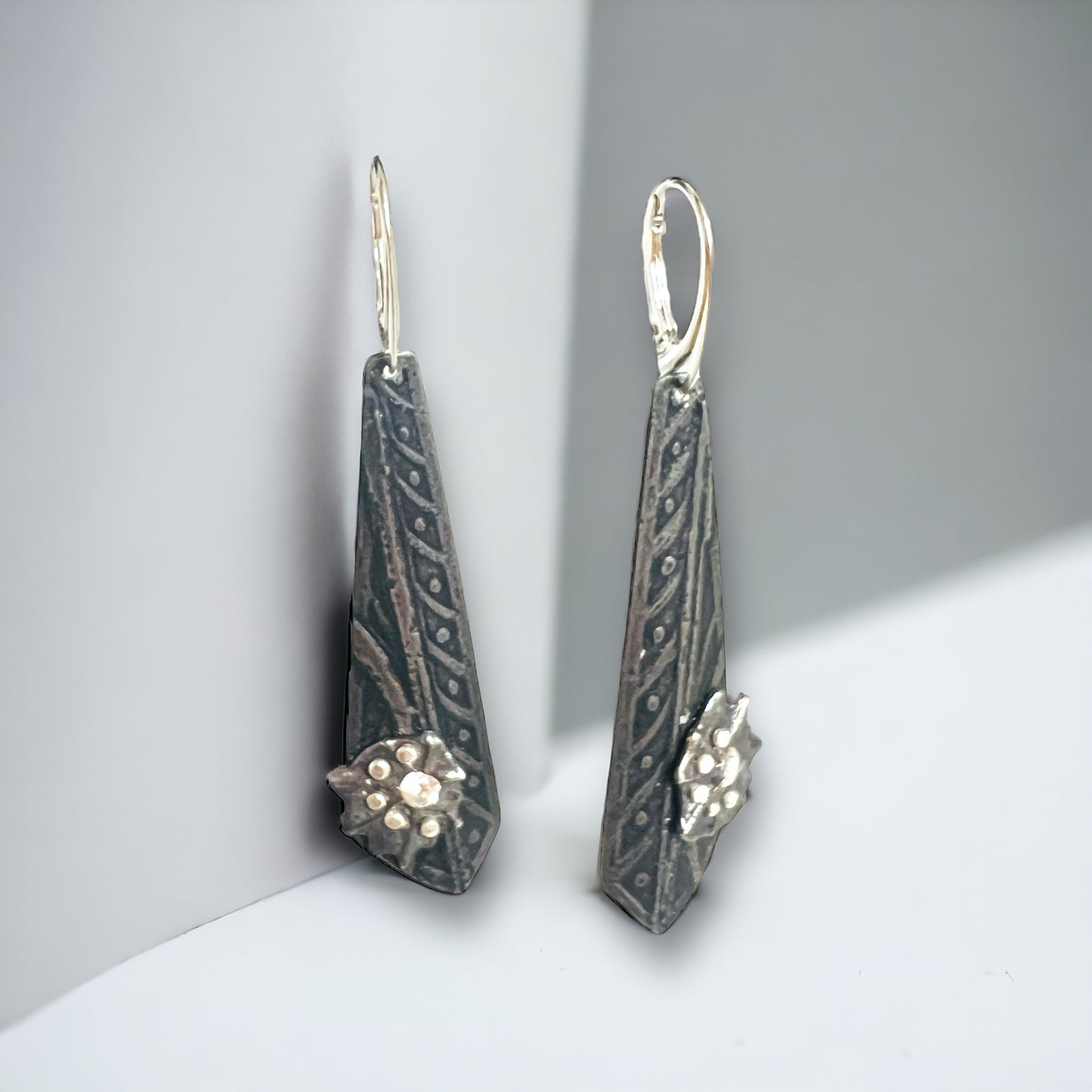 "Comet Triangles"....contemporary steel long dangles