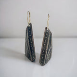 "Textural Interest Triangles"....contemporary steel long dangles