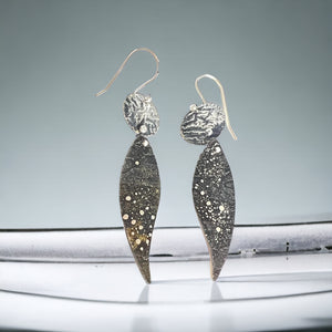 Starry night leaf shape contemporary steel textured dangles