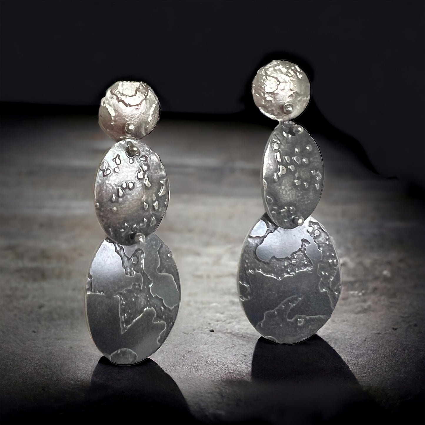 Sterling Silver Etched 3 Tier Oval Post Dangle Earrings