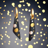 "Polka Dots" Bold black steel, fine silver and 24K gold short dangle earrings