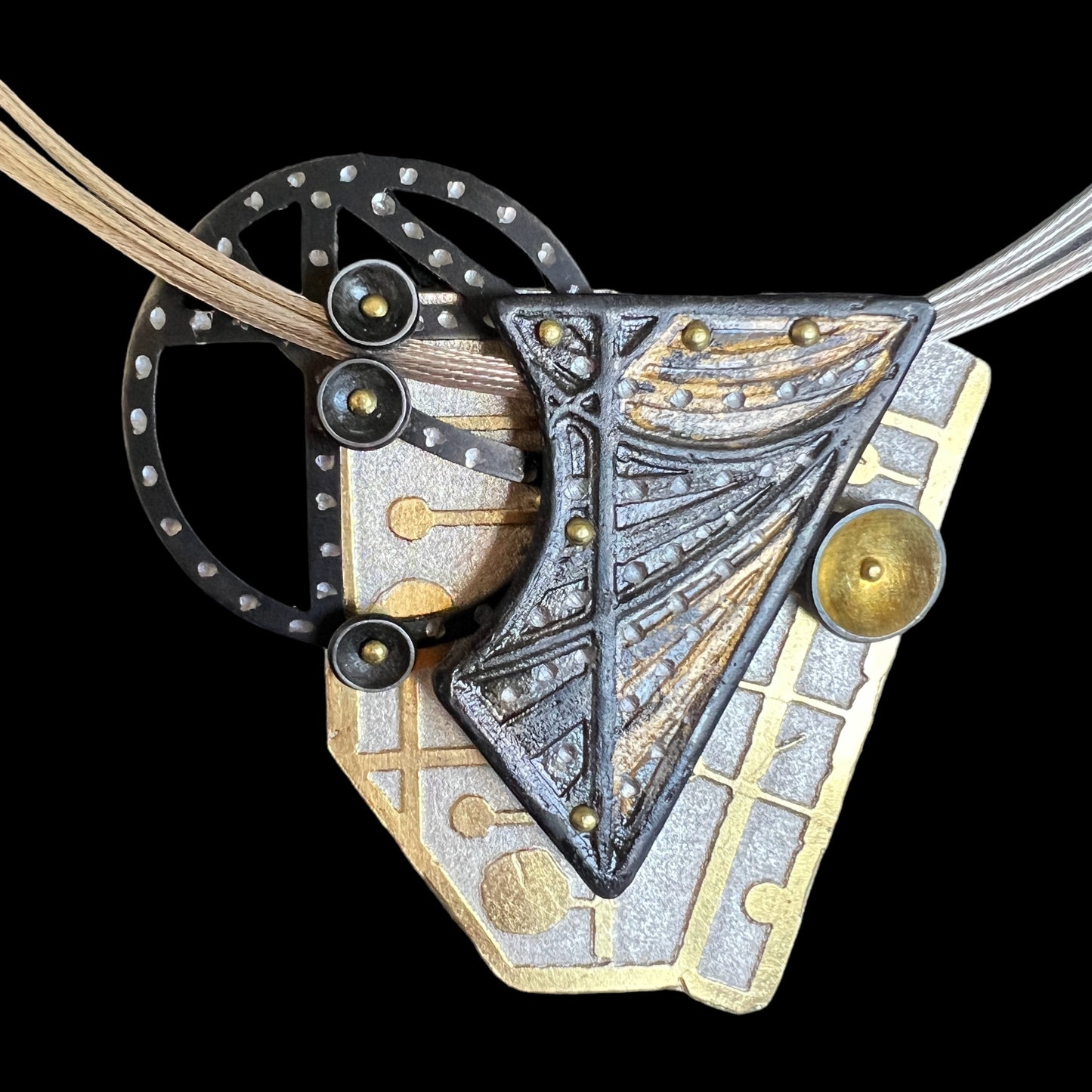 Celestial Geometry...sterling, steel and 24K gold necklace
