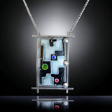 Geometric Black/White Contemporary Cloisonné Enamel and Sterling Silver Pendant