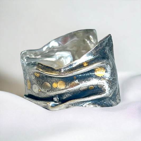 "Dots and Folds"...sterling silver and 24K gold cuff