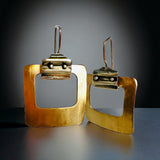 Contemporary square brass and sterling silver dangle earrings