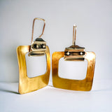 Contemporary square brass and sterling silver dangle earrings