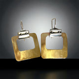 Open rectangle brass and sterling silver dangle earrings