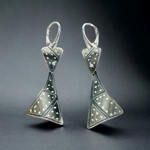 Art deco 2 tier triangular dangles etched sterling silver