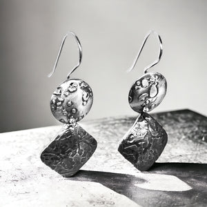 2 part geometric dangles gorgeous textured sterling silver