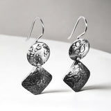 2 part geometric dangles gorgeous textured sterling silver