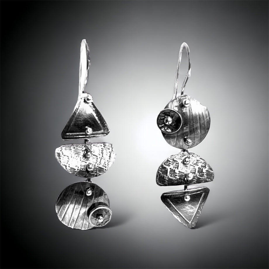 Small 3 part sterling dangles triangle, 1/2 moon, circles