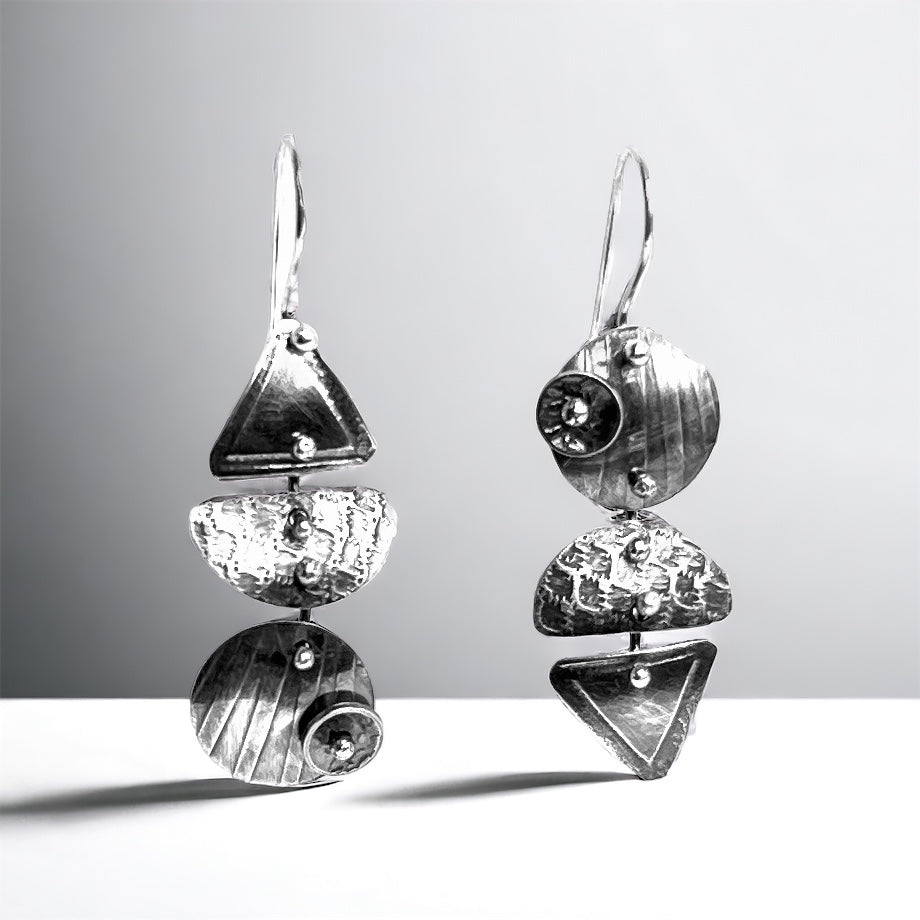Small 3 part sterling dangles triangle, 1/2 moon, circles